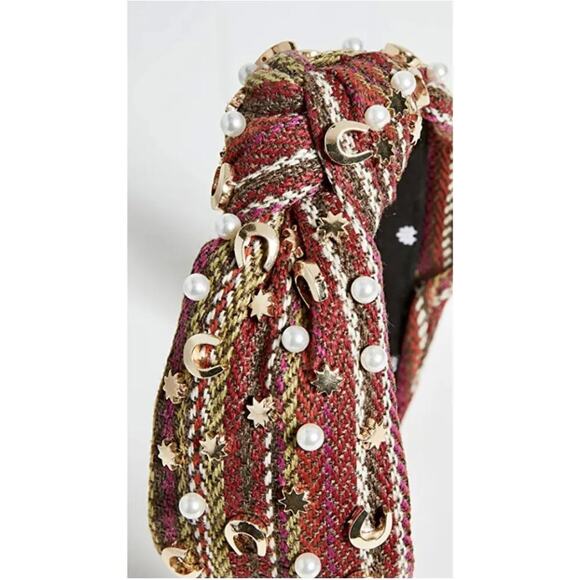 RARE Lele Sadoughi Horseshoe Star Pearl Embellished Knotted Bohemian Headband - Picture 6 of 10